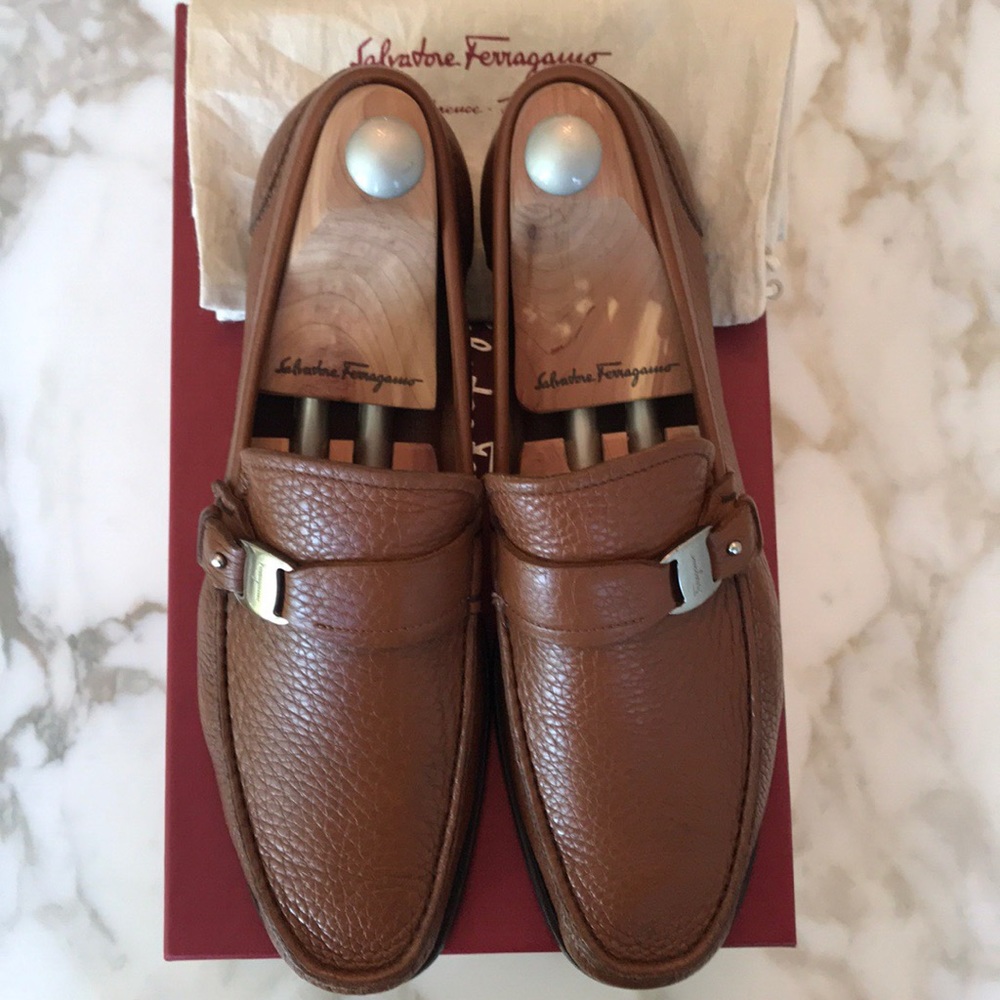 Salvatore Ferragamo Brown Pebbled Bravo Loafer